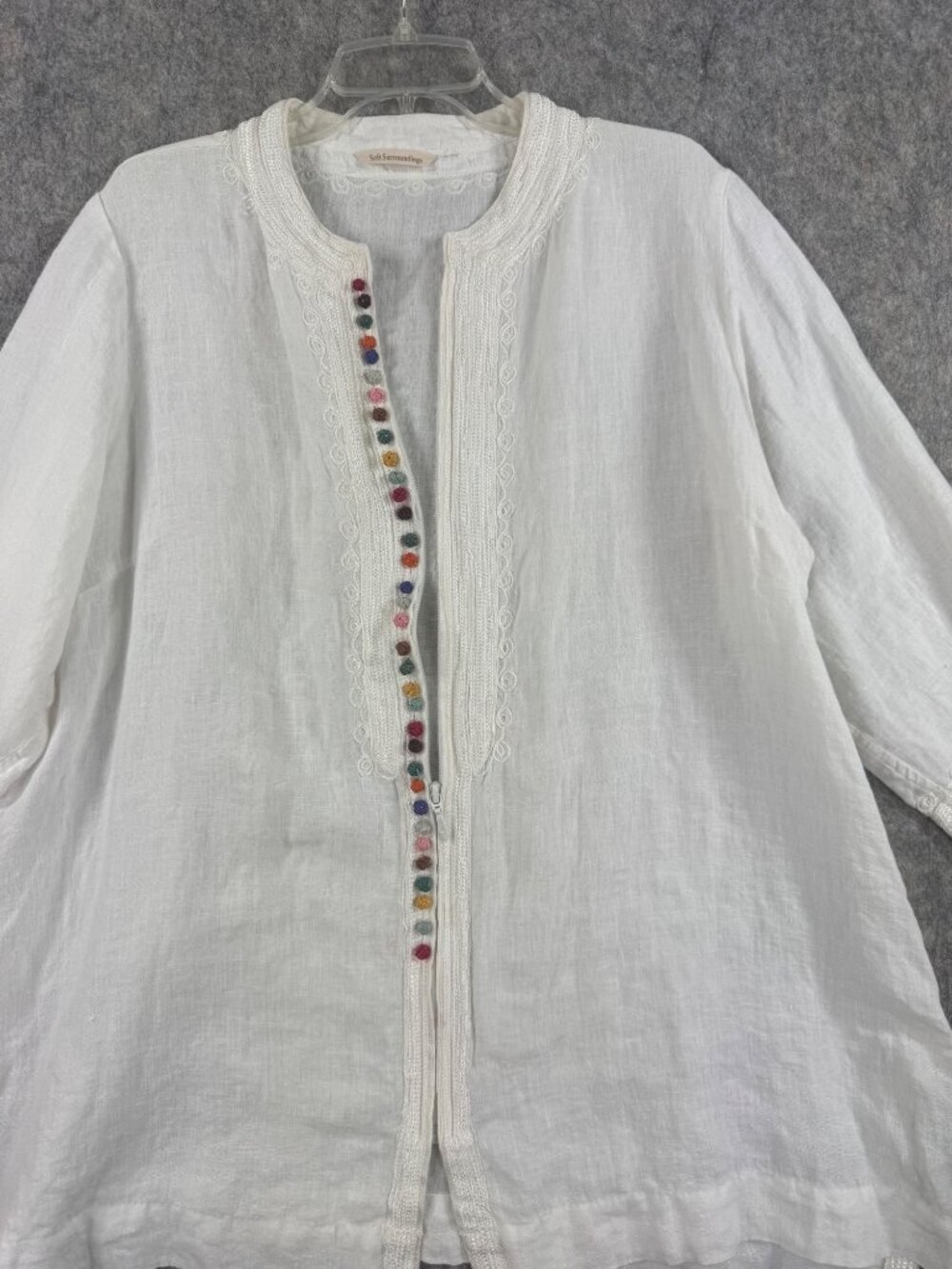 Soft Surroundings White Linen Zip Up Top Embroidered Knots 2X? - Picture 7 of 16